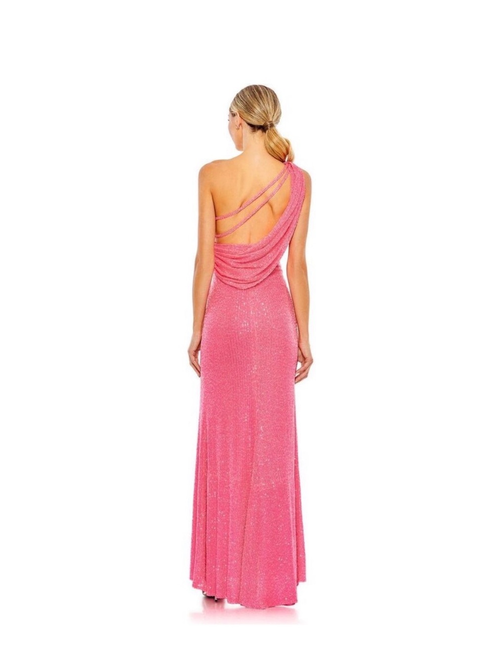 leena for Mac Duggal One-Shoulder Sparkle Gown in Bright Pink Size 14 - Picture 2 of 9